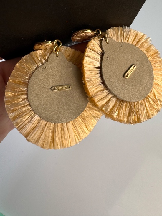 J.Crew Raffia Crystal Statement Earrings Natural Gold Boho Resort Large NWT - Picture 7 of 9